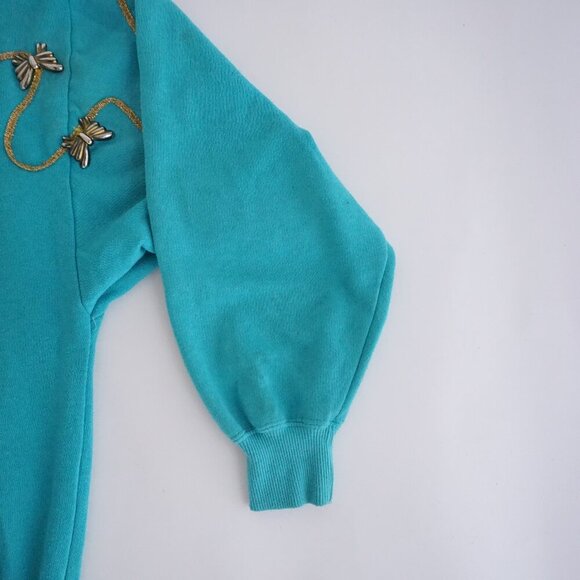 Vintage Cervelle Embellished Turquoise Knit Sweater Bead Butterfly L Whimsygoth - Picture 4 of 11